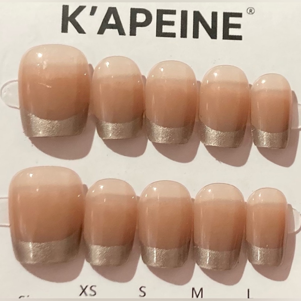 [M] 10Pcs Wearable Press on Nails Full Cover Square French Style Nude Bronze